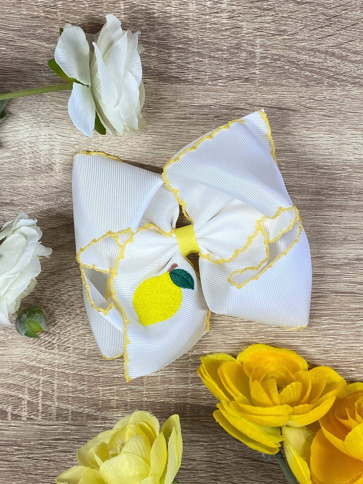 Lemon Embroidered Moonstitch Hair Bow | Clip or Headband
