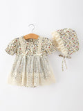 Floral Lace Baby Girl Romper With Bow Ruffle And Hat