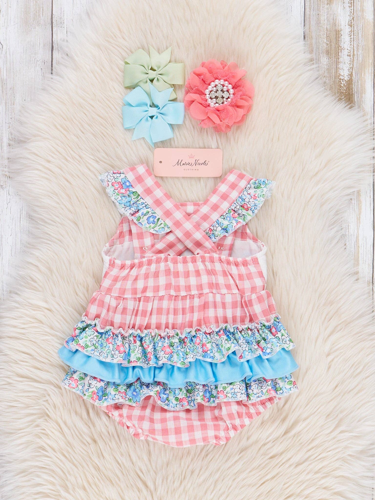 Pink Gingham Daddy's Girl Smocked Ruffle Bubble
