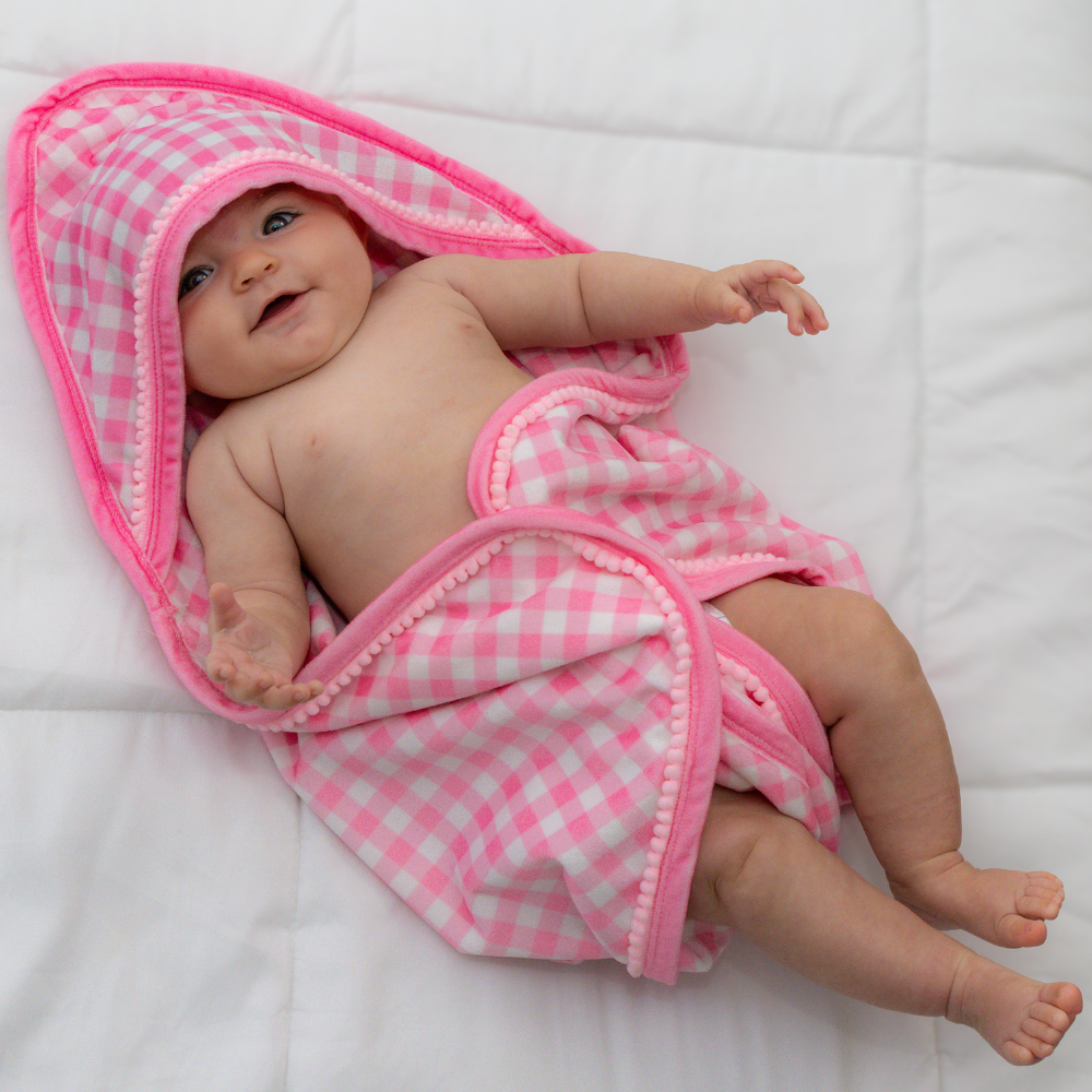 Newborn Hooded Towel Girls - Pink Gingham