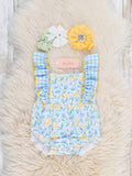Sunny Lemons Gingham Ruffle Bubble Romper
