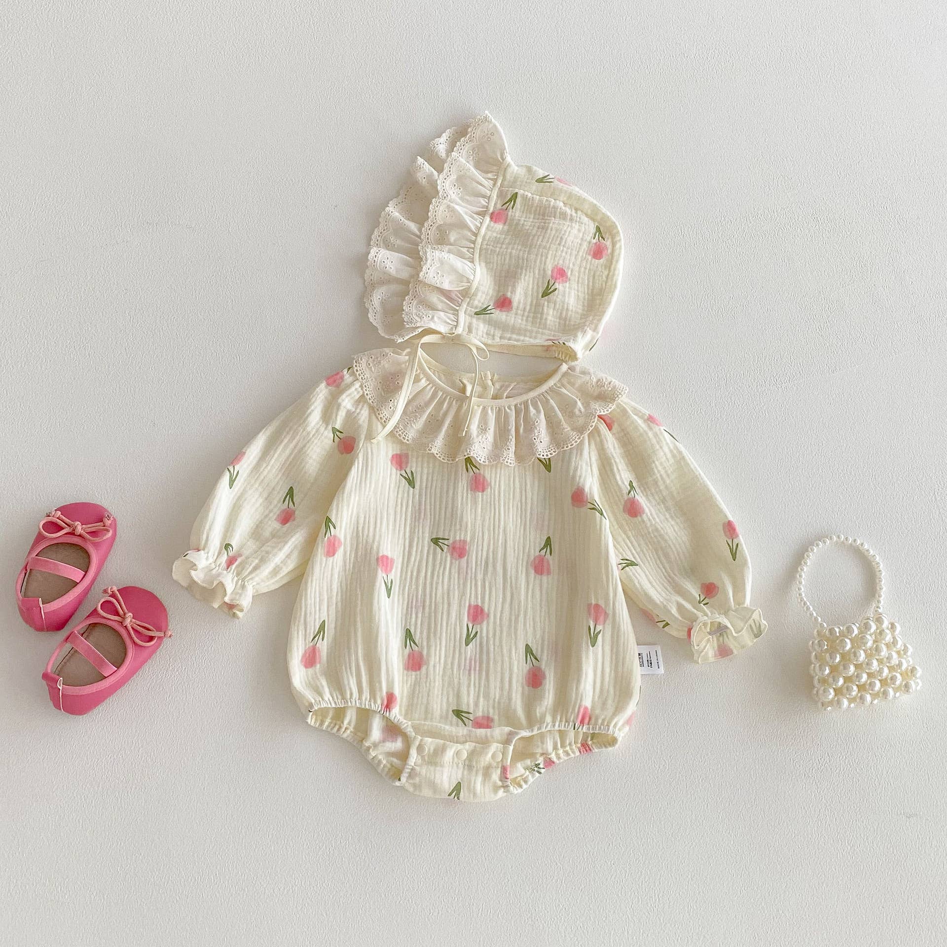 Muslin Baby Romper with Ruffle Collar
