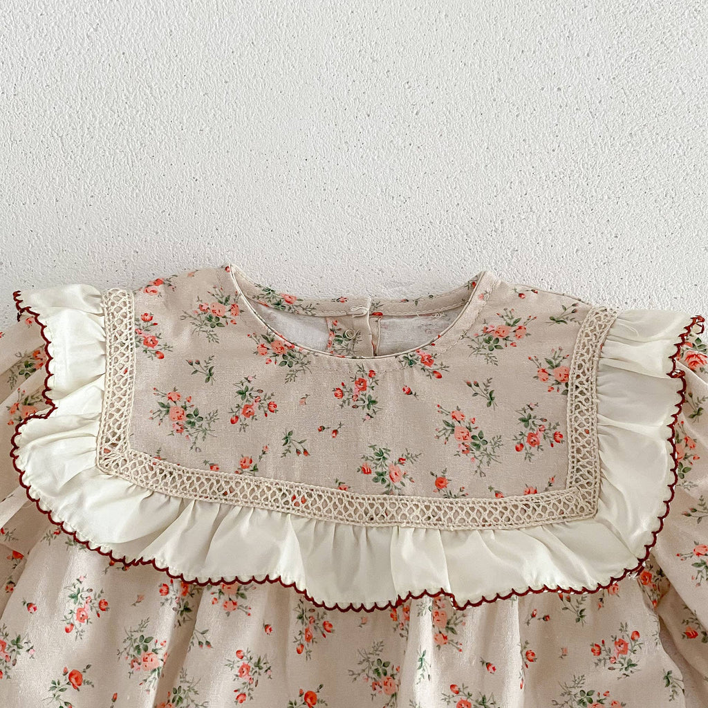 Vintage Floral Baby Romper Set with Ruffle Collar