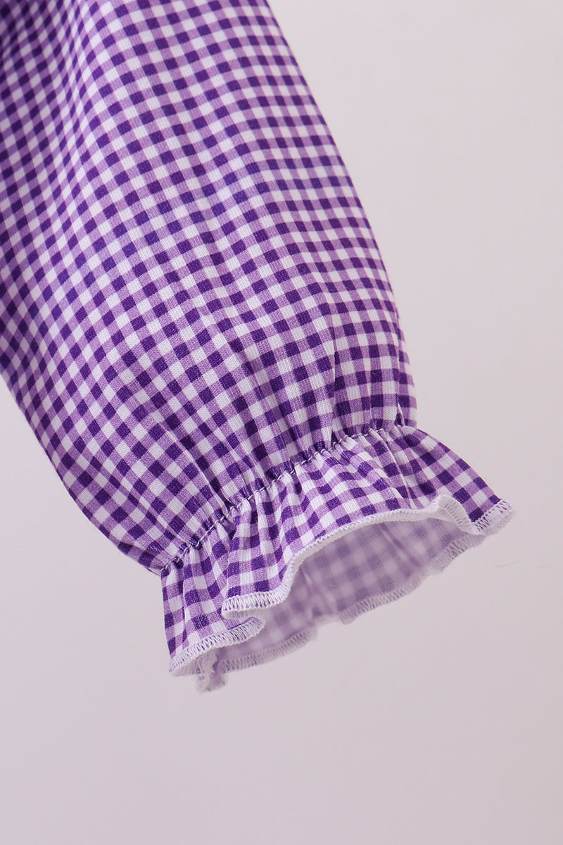 Premium Purple LSU tiger embroidery gingham ruffle bubble