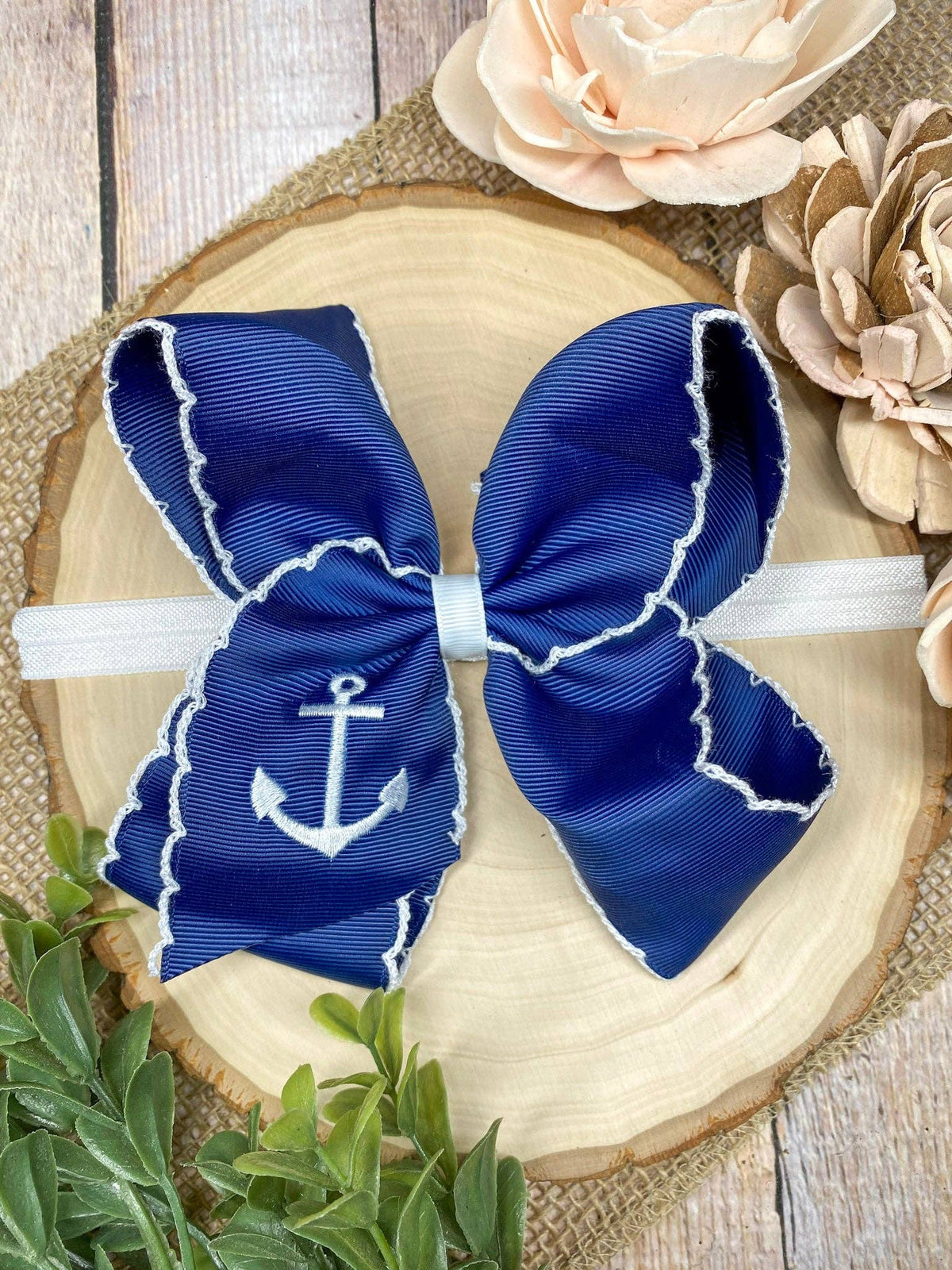 Anchors Away Embroidered Moonstitch Hair Bow | Clip or Headband