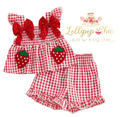 Toddler Baby Girl Strawberry Embroidered Plaid Ruffle Sleeve