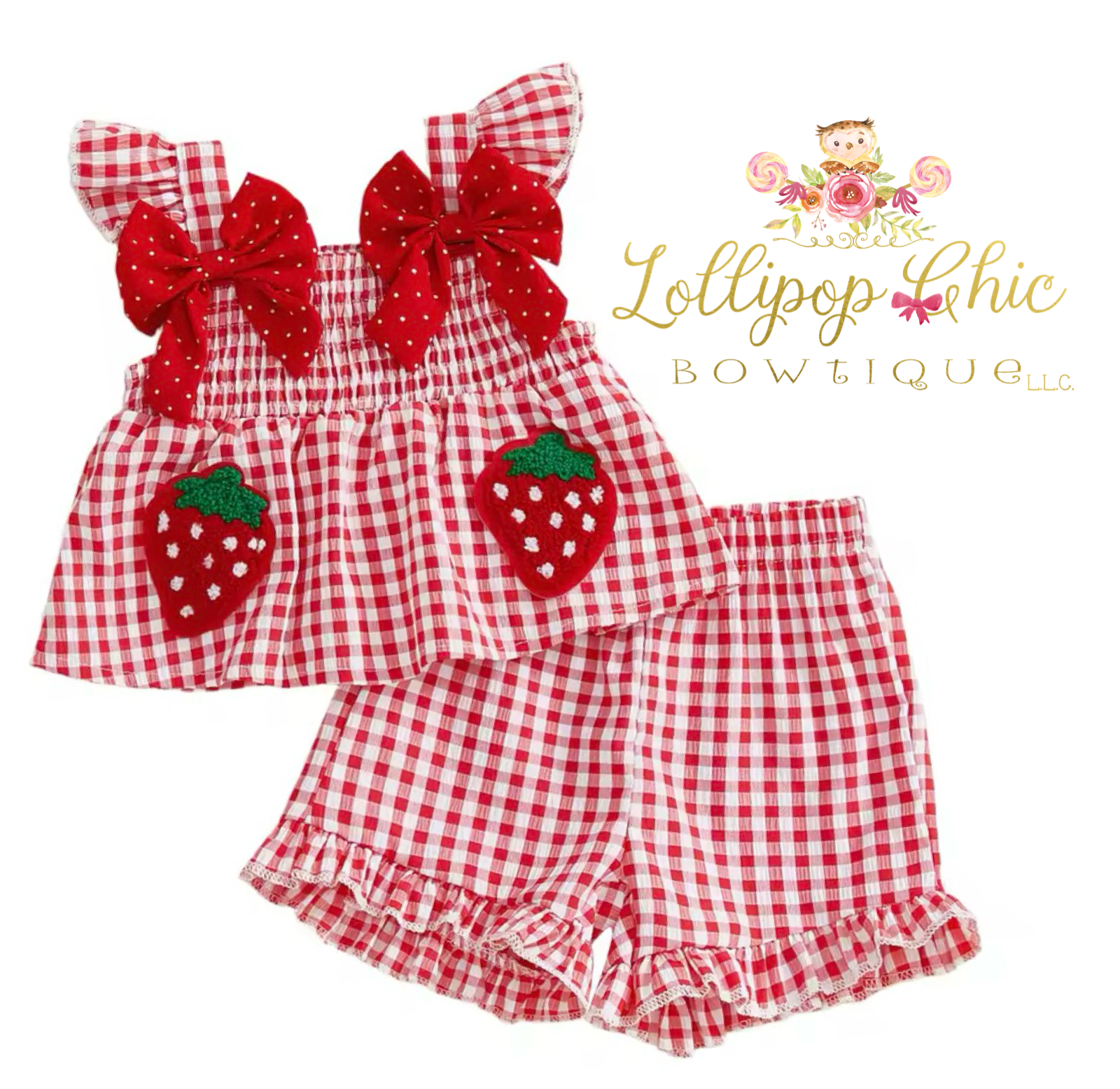 Toddler Baby Girl Strawberry Embroidered Plaid Ruffle Sleeve