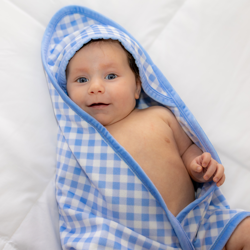 Newborn Boys Hooded Towel - Blue Gingham