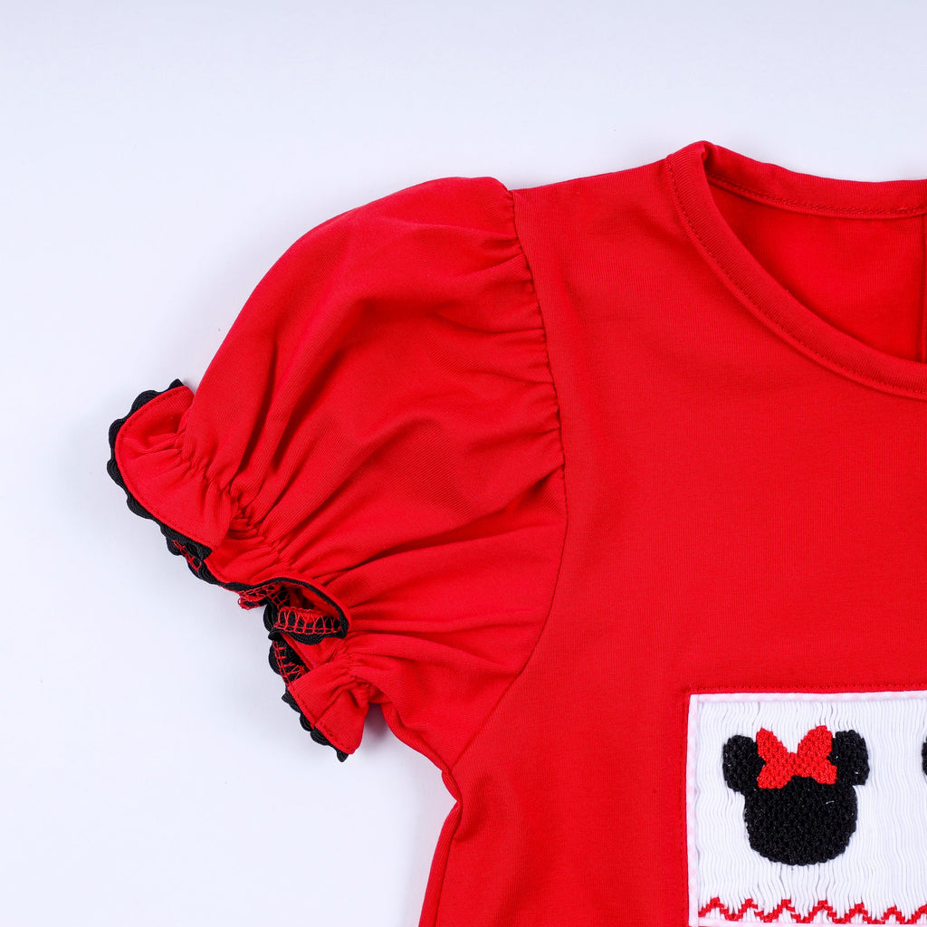 Red character hand smocked dress