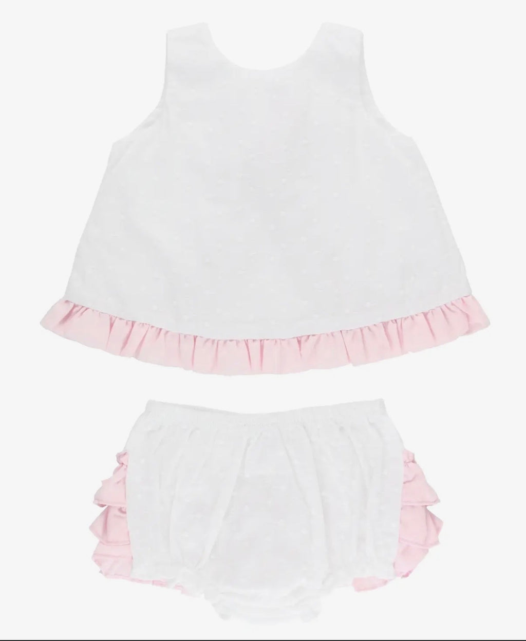 White & Pink Swiss Dot Ruffle Set