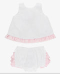 White & Pink Swiss Dot Ruffle Set