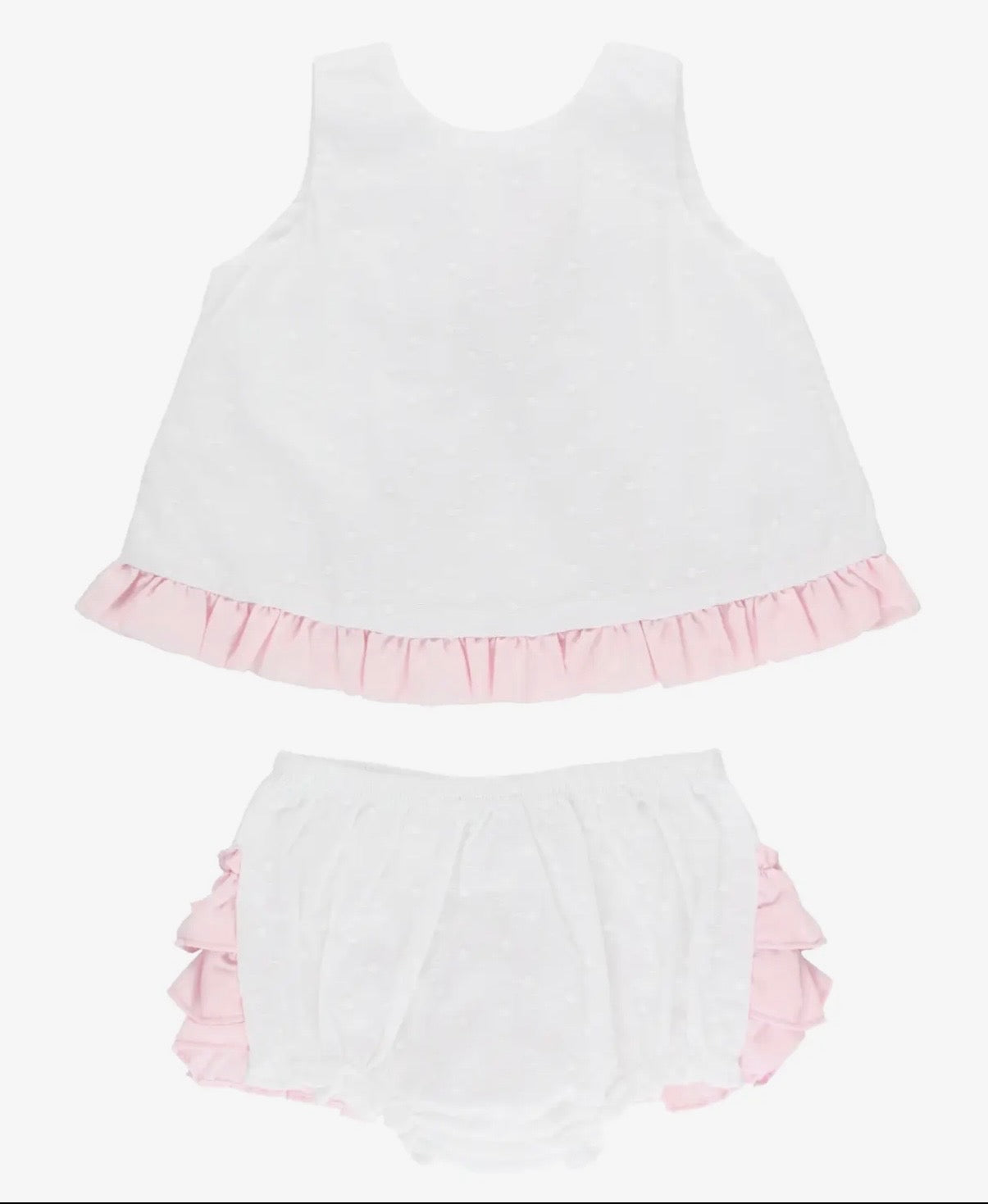 White & Pink Swiss Dot Ruffle Set