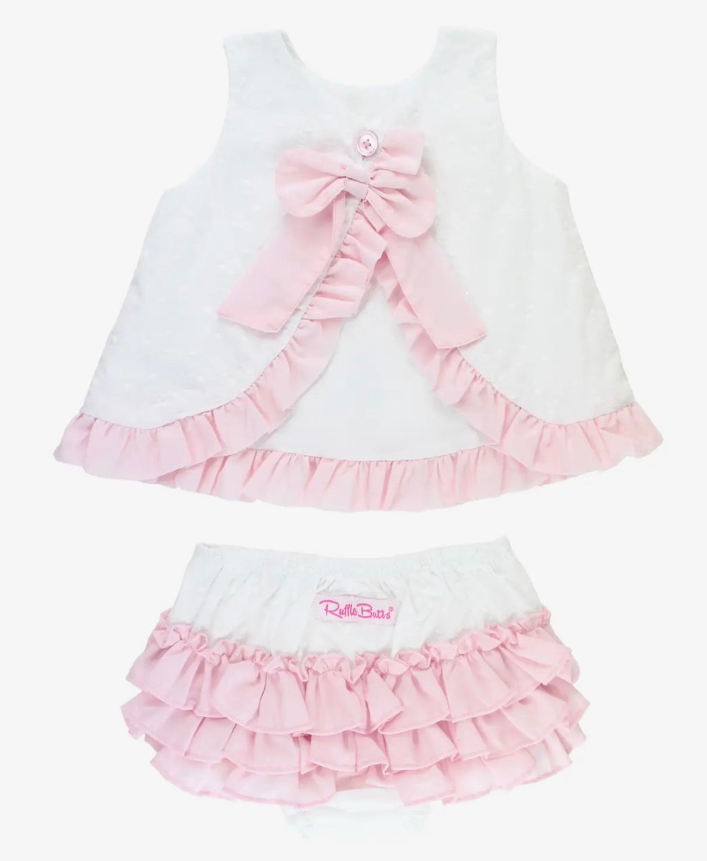 White & Pink Swiss Dot Ruffle Set