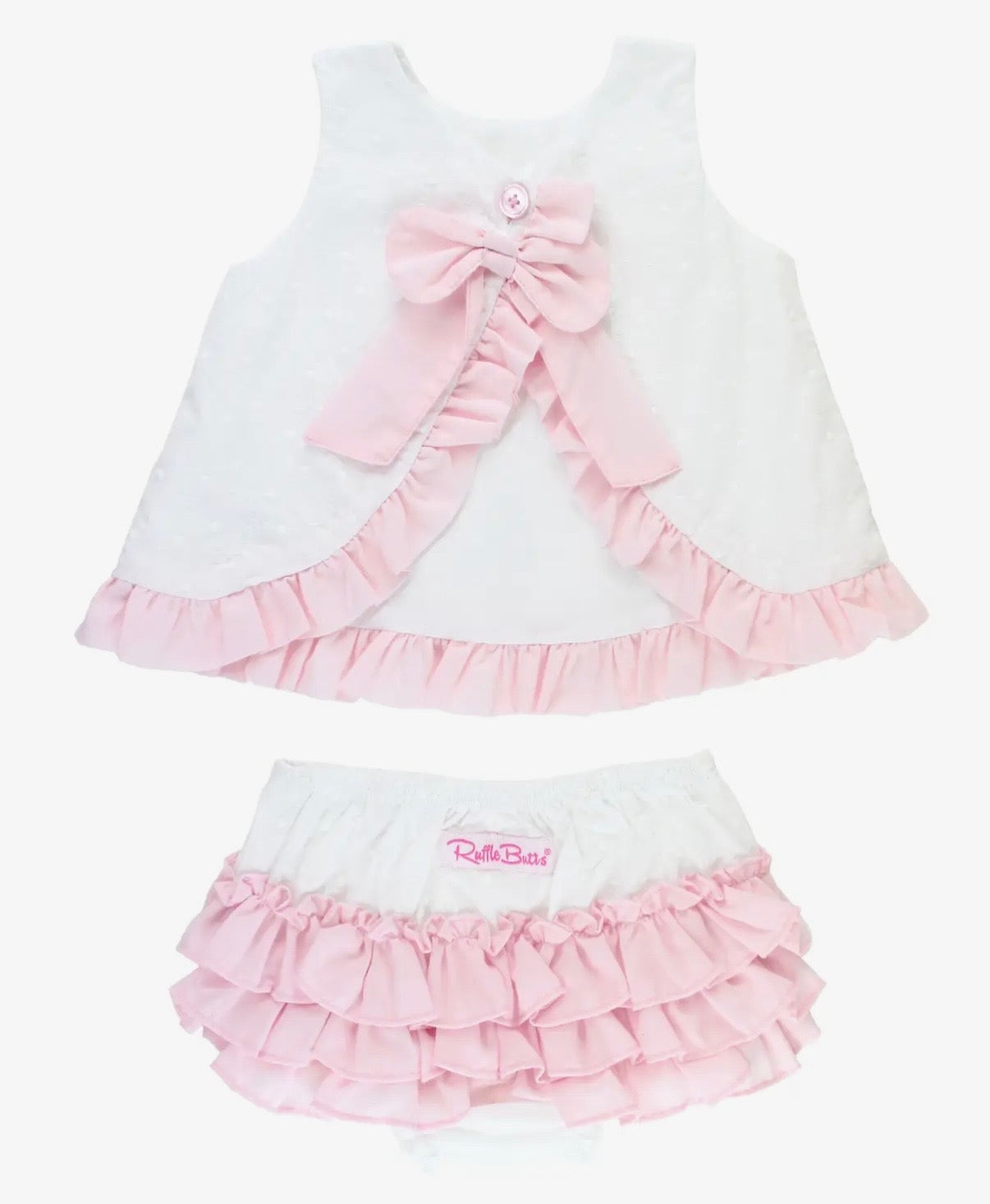 White & Pink Swiss Dot Ruffle Set