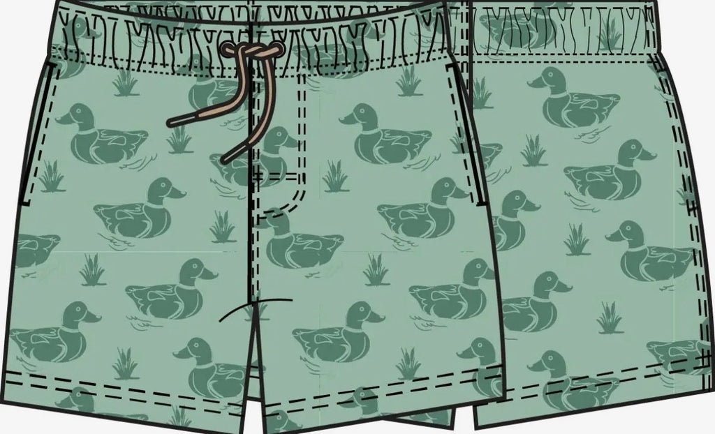 Boys Sage Mallard Color Changing Performance Hybrid Swim Trunks