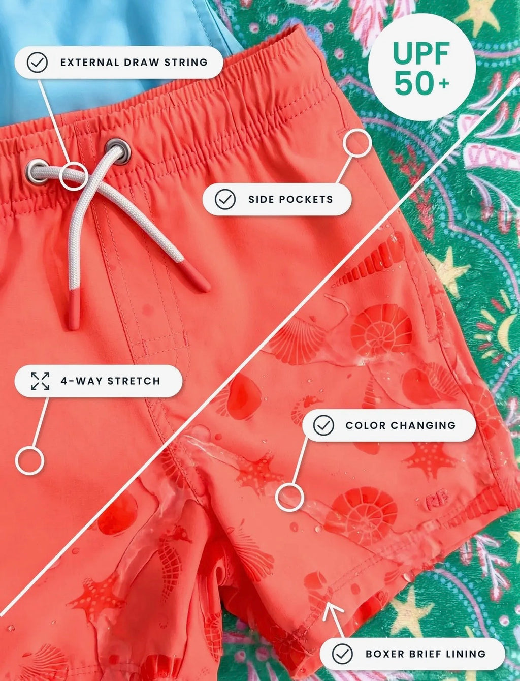 Boys Sage Mallard Color Changing Performance Hybrid Swim Trunks