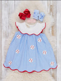 Dugout Ball Striped Embroidered 100% Cotton Dress