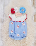 Dugout Ball Striped Embroidered 100% Cotton Ruffle Bubble Romper