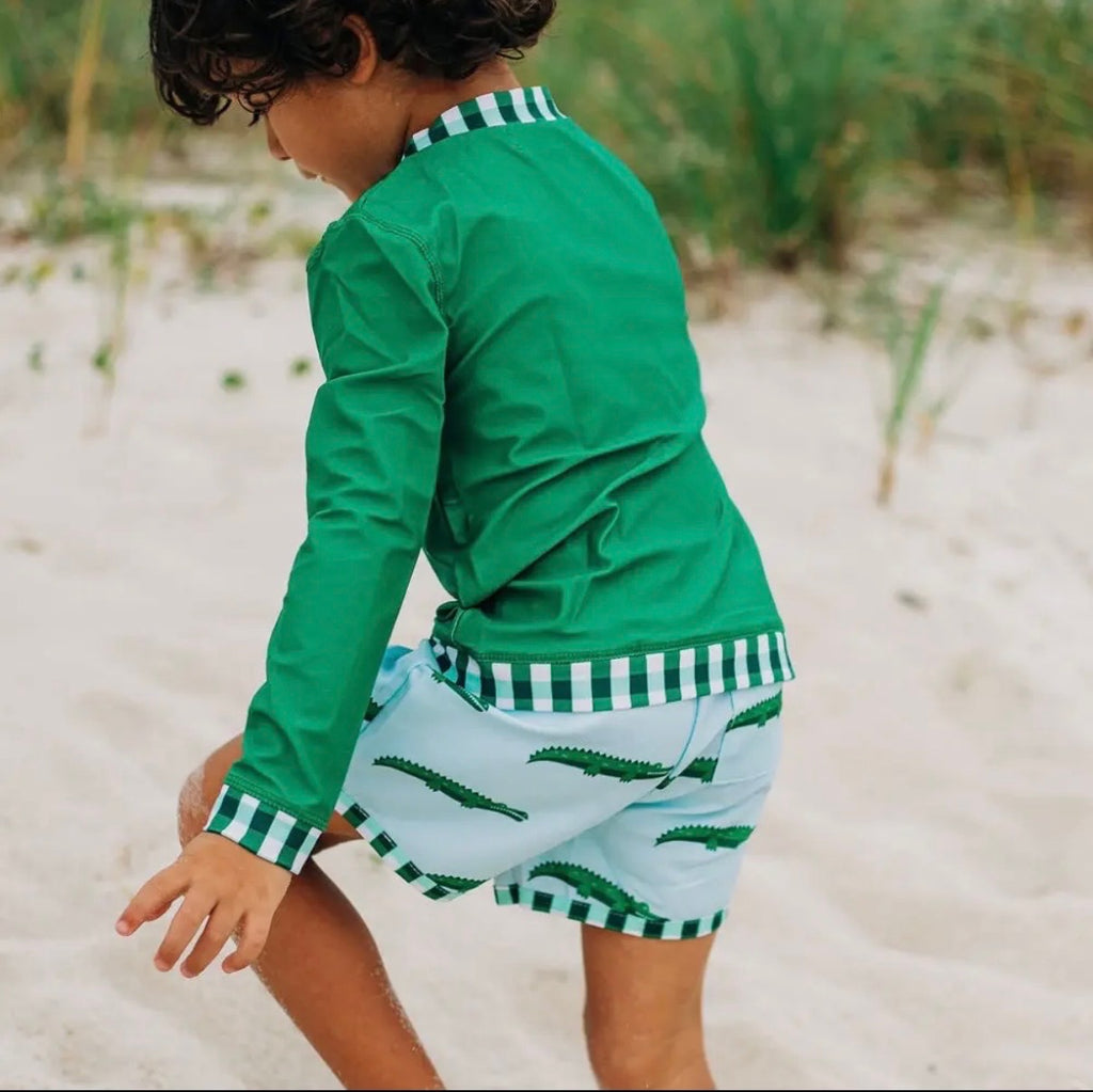 Boys Rash Guard Green Gingham