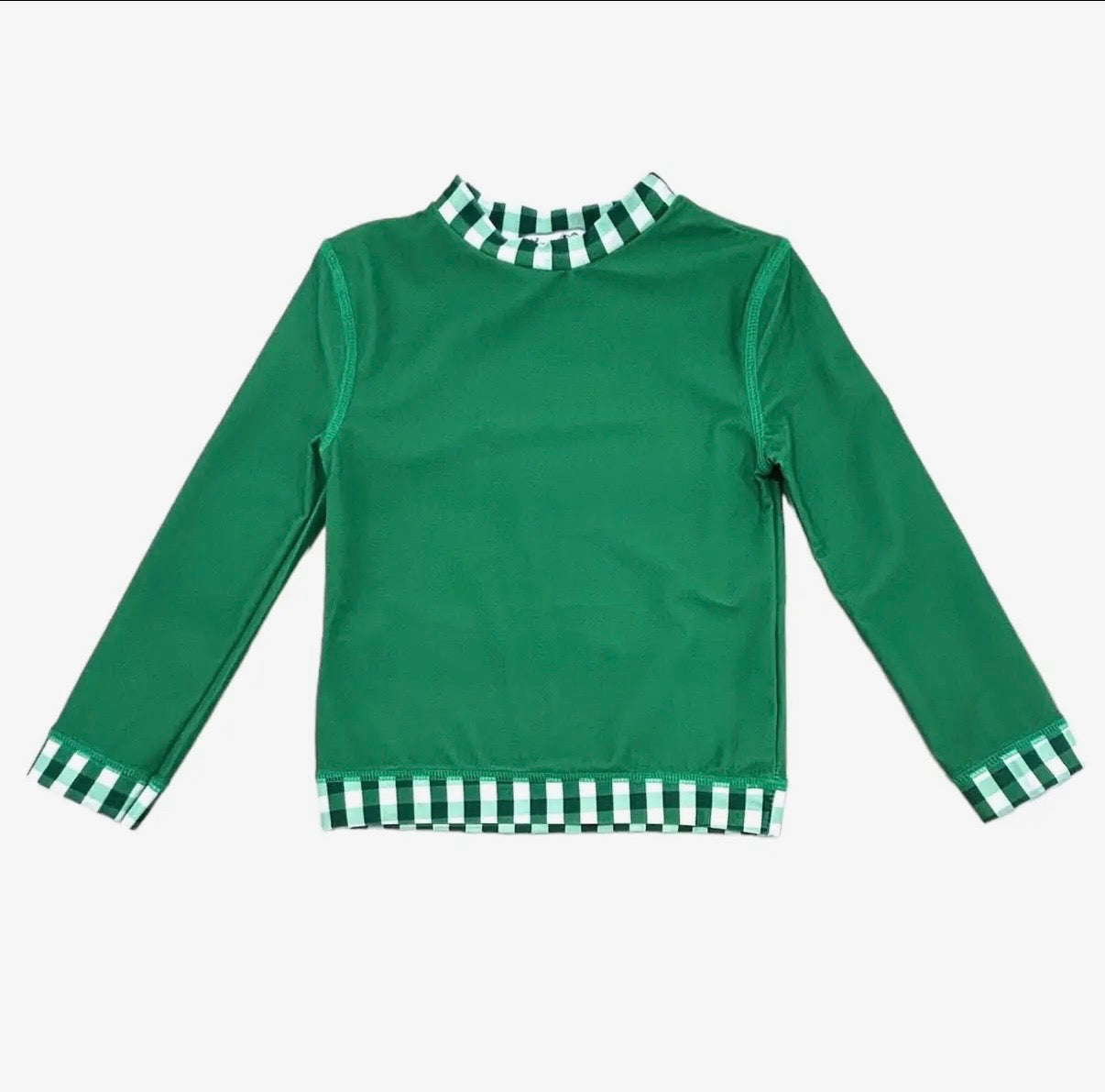 Boys Rash Guard Green Gingham