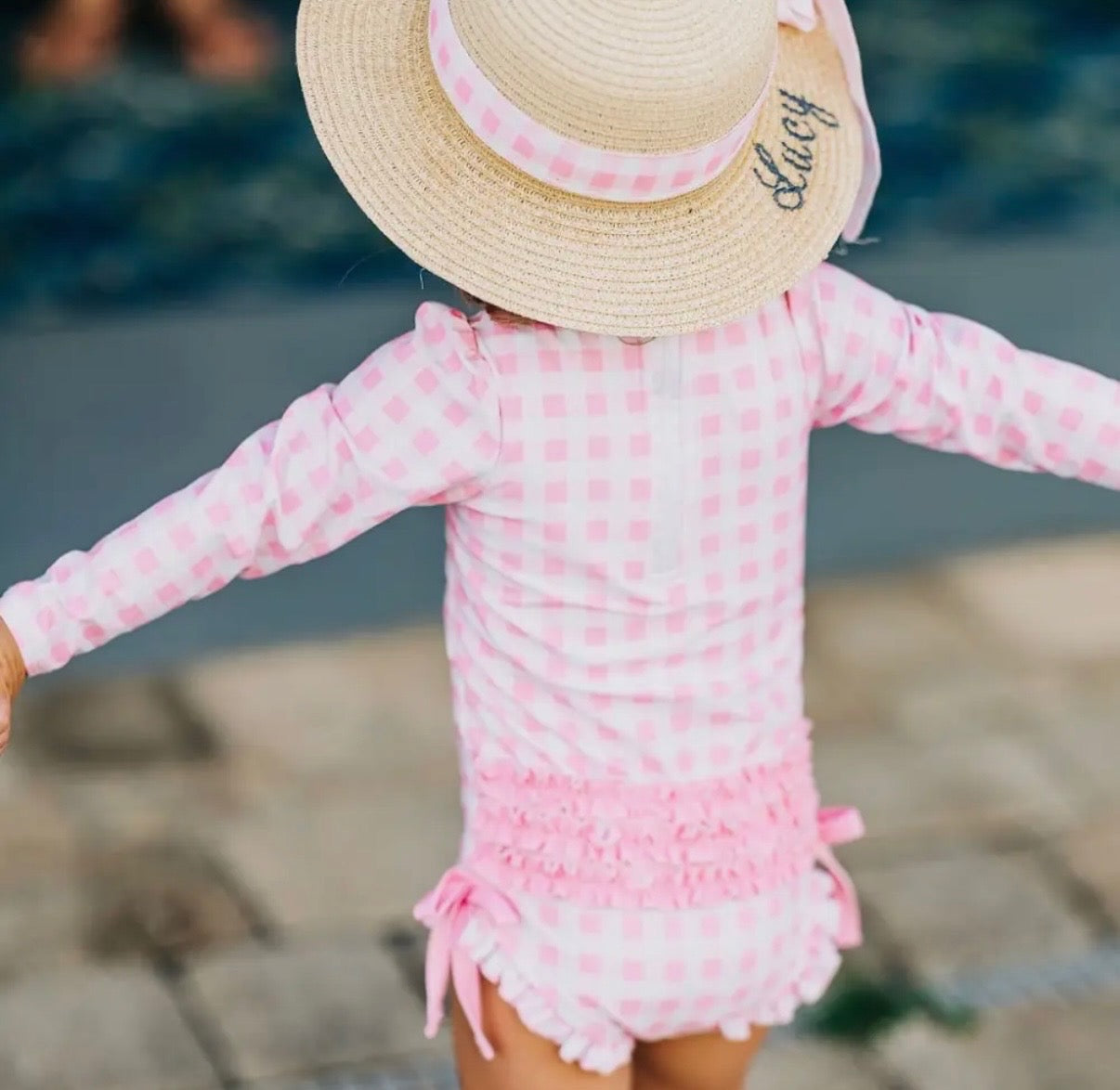 Girls One Piece Swim Suit Pink Gingham
