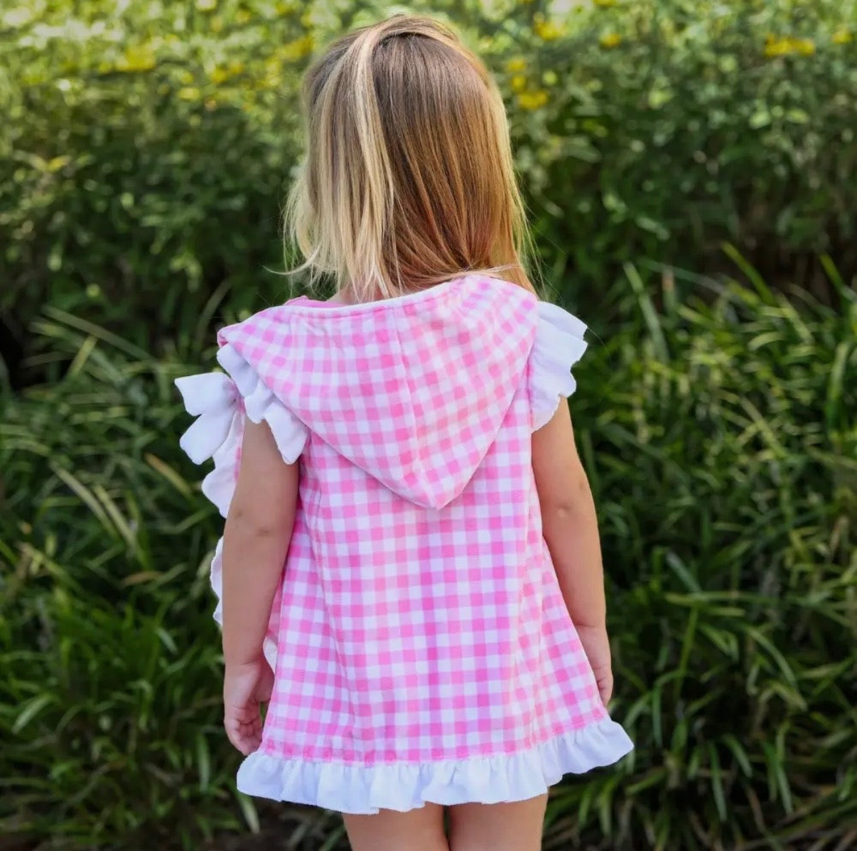 Girls Swim Cover Up Ruffle Pink Gingham