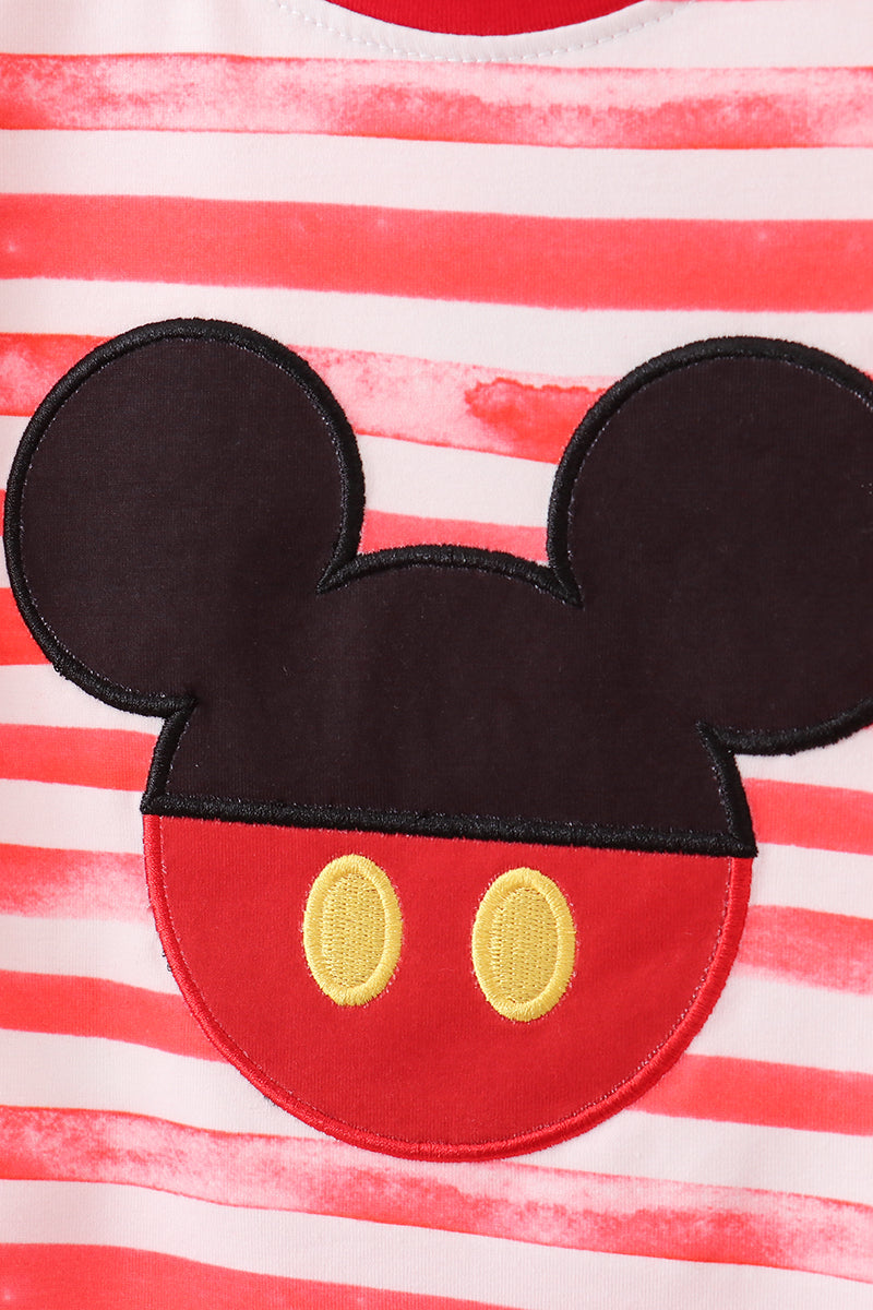 Red stripe character applique pants set