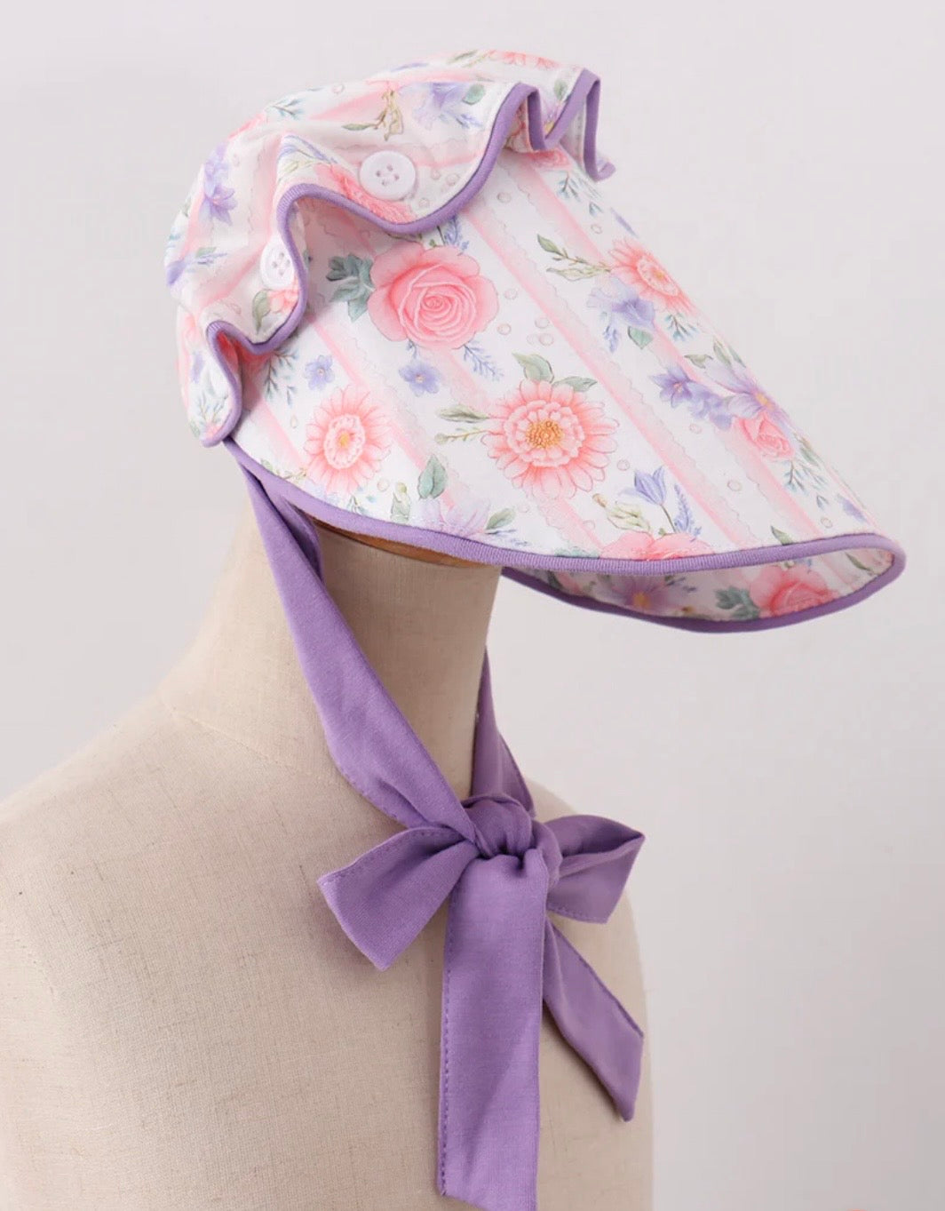 Purple Rose Print Bonnet