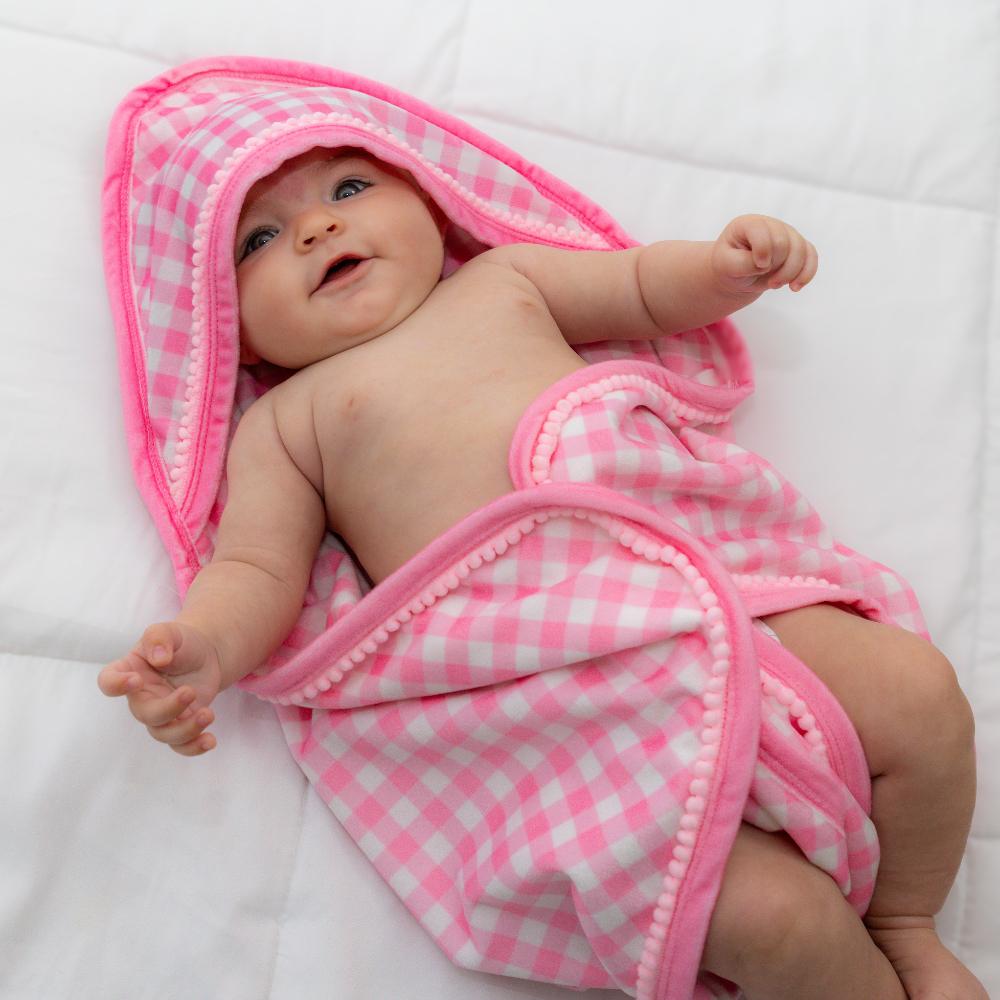Newborn Hooded Towel Girls - Pink Gingham