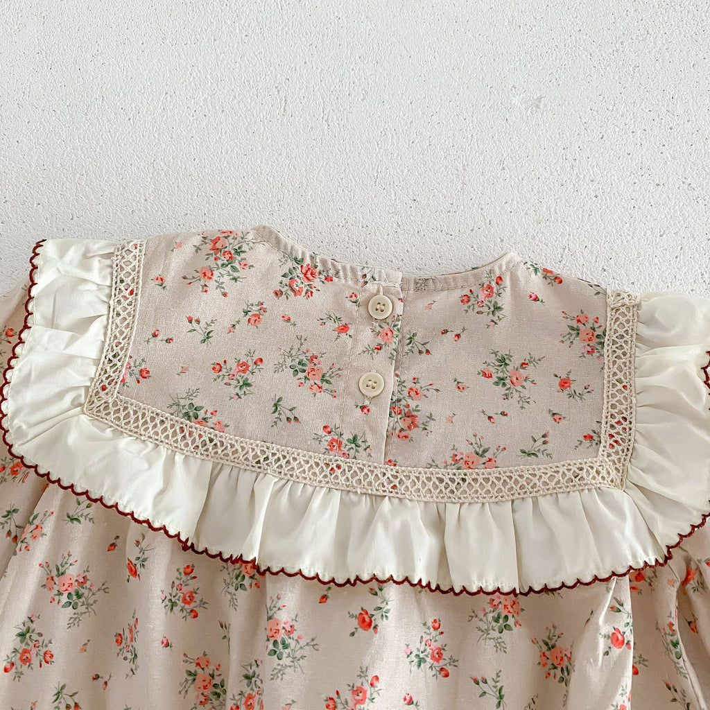Vintage Floral Baby Romper Set with Ruffle Collar