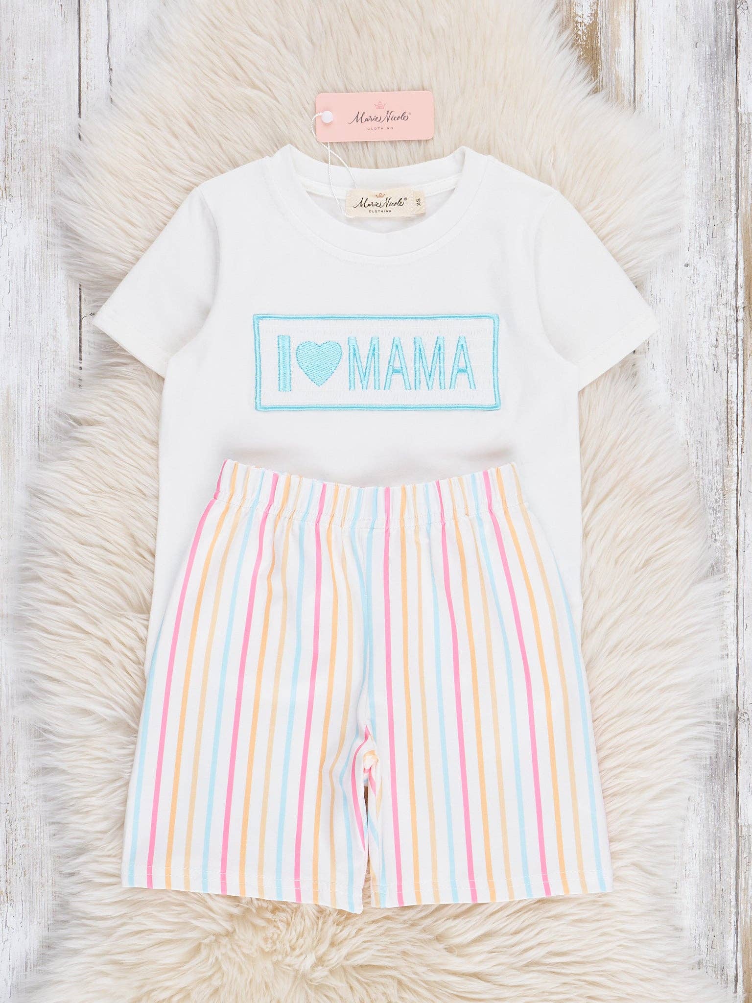 Striped "I Love Mama" Smocked Outfit
