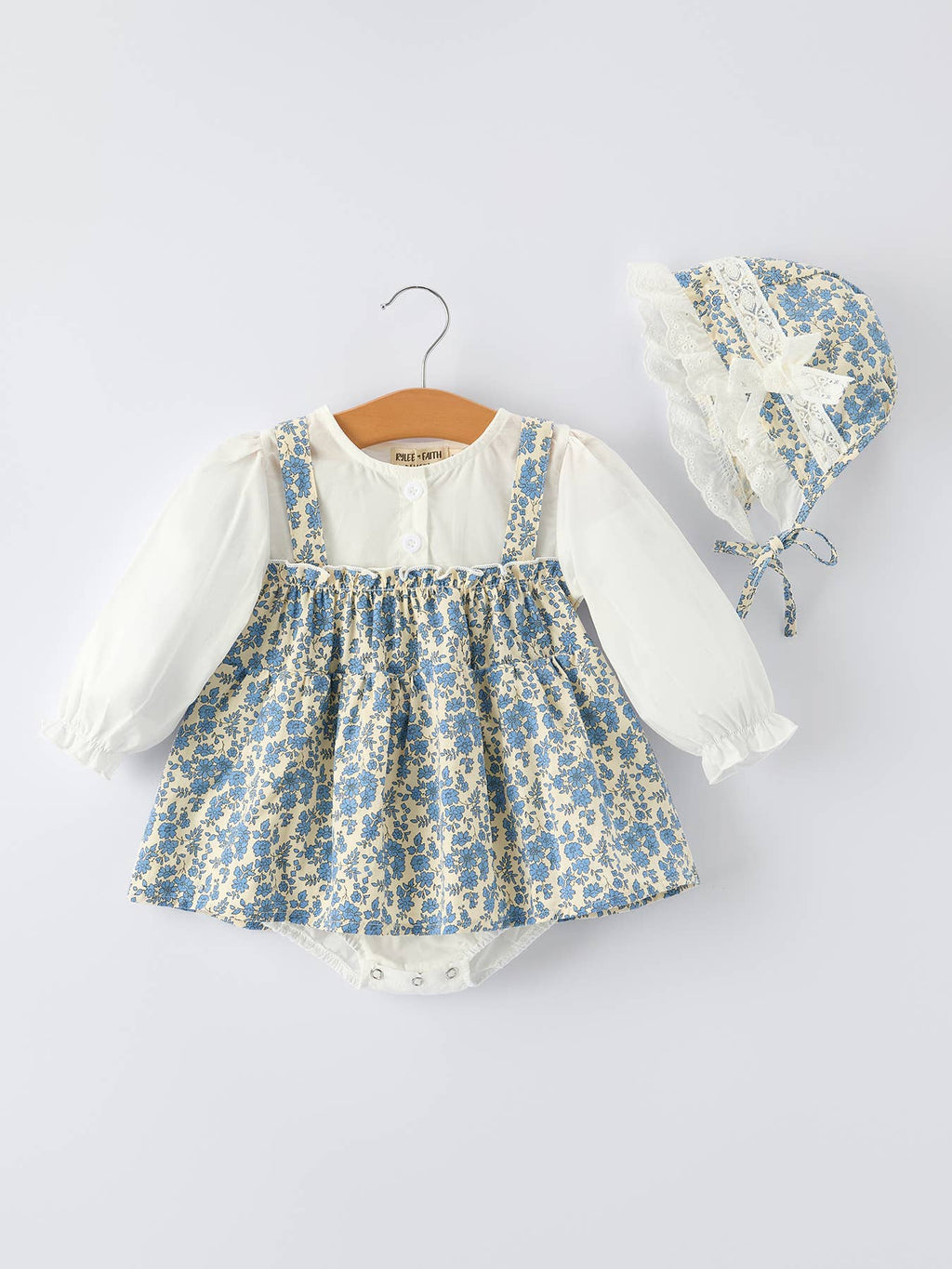 Blue Floral Baby Romper With Hat