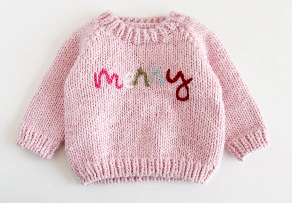Merry Sweater Baby Pink Christmas Holiday Apparel Gift