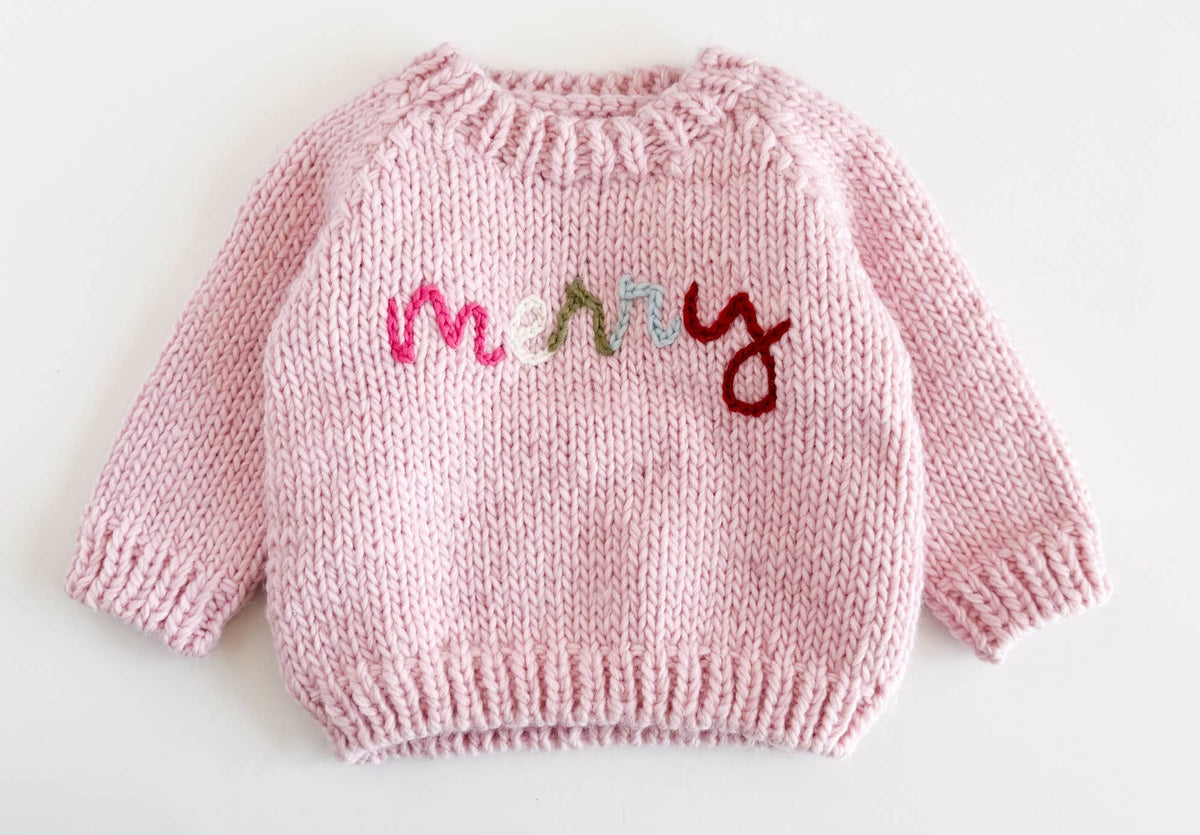 Merry Sweater Baby Pink Christmas Holiday Apparel Gift