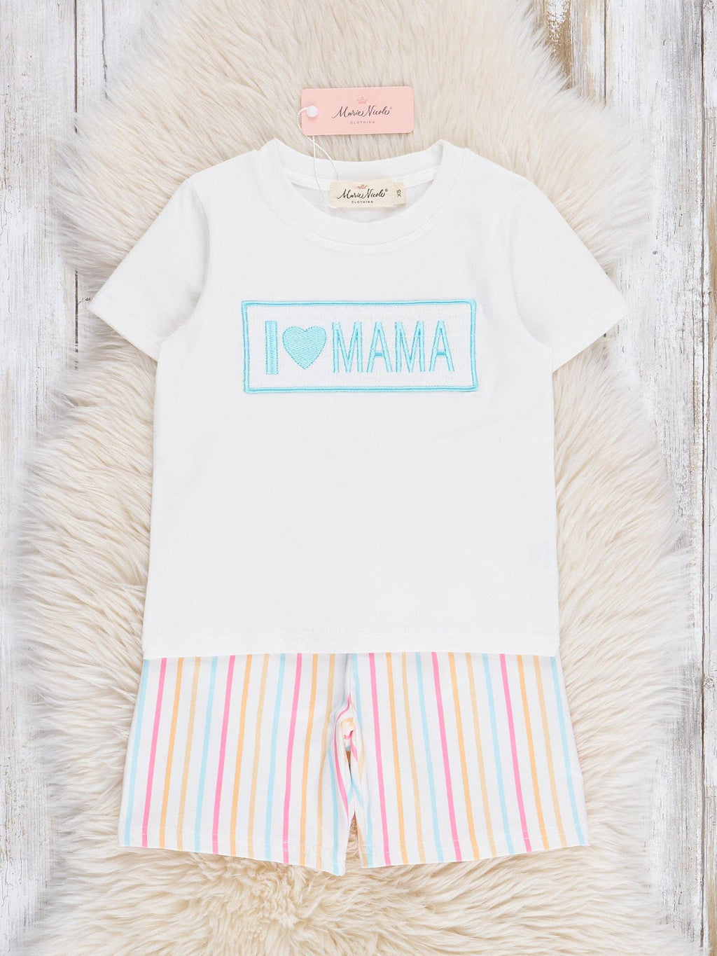 Striped "I Love Mama" Smocked Outfit