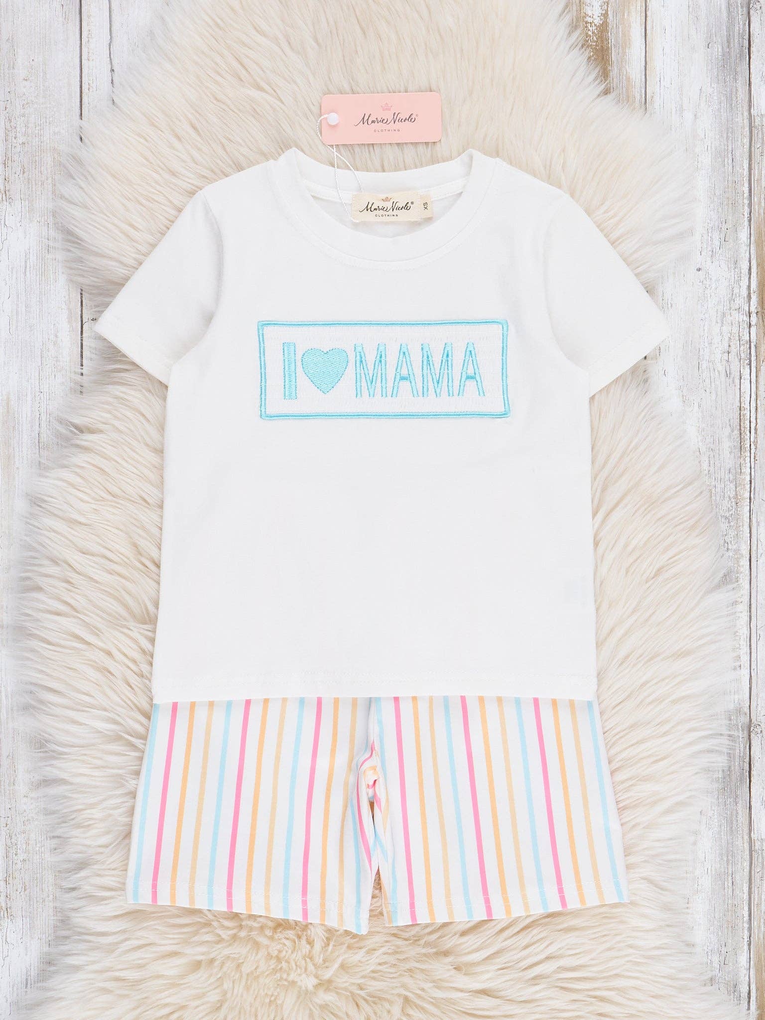 Striped "I Love Mama" Smocked Outfit