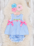 Gingham Embroidered Strawberries 100% Cotton Bloomers Outfit