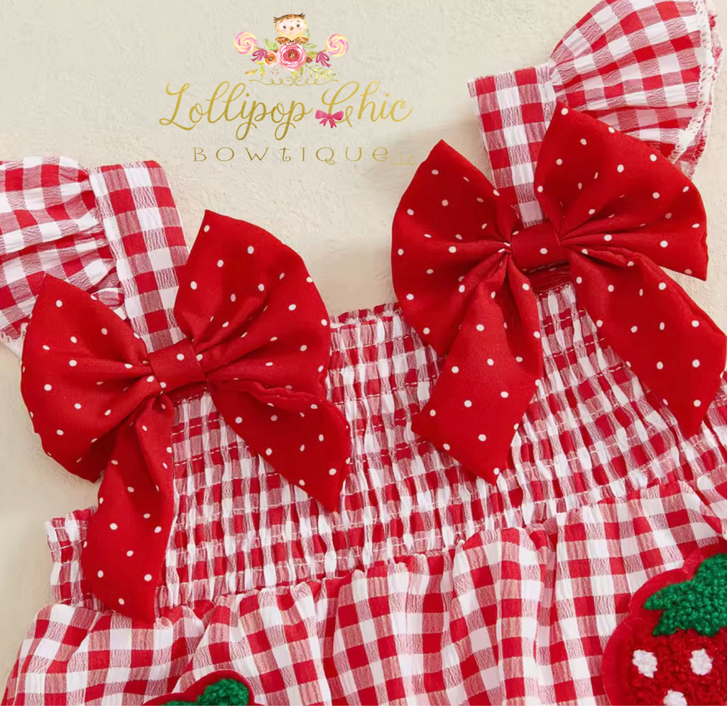Toddler Baby Girl Strawberry Embroidered Plaid Ruffle Sleeve