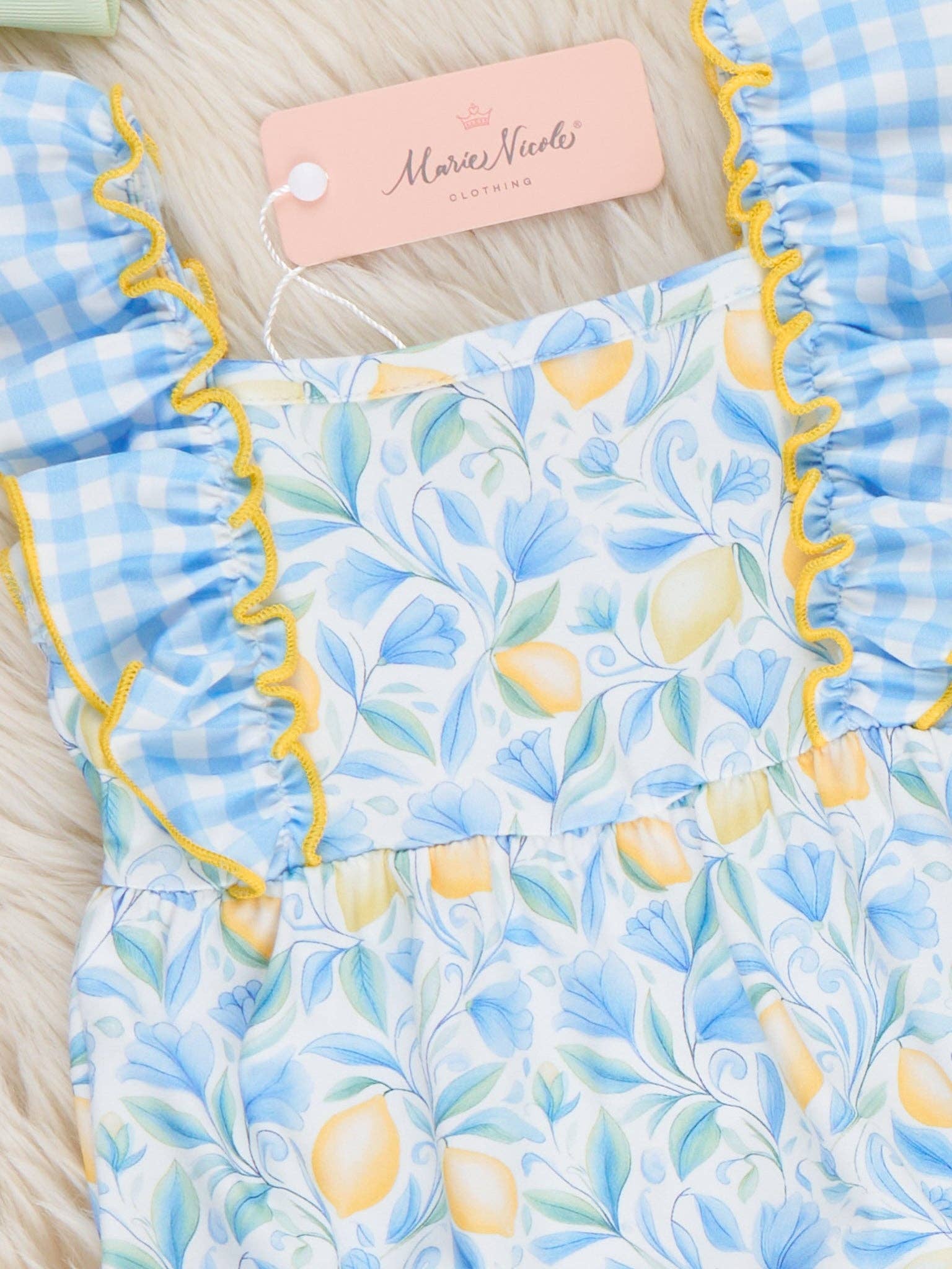 Sunny Lemons Gingham Ruffle Bubble Romper