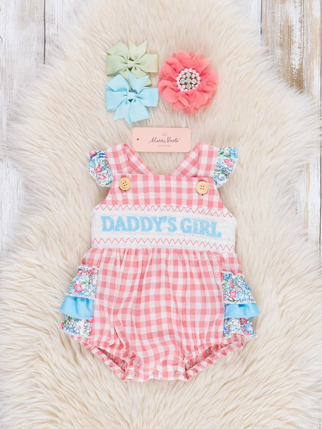 Pink Gingham Daddy's Girl Smocked Ruffle Bubble