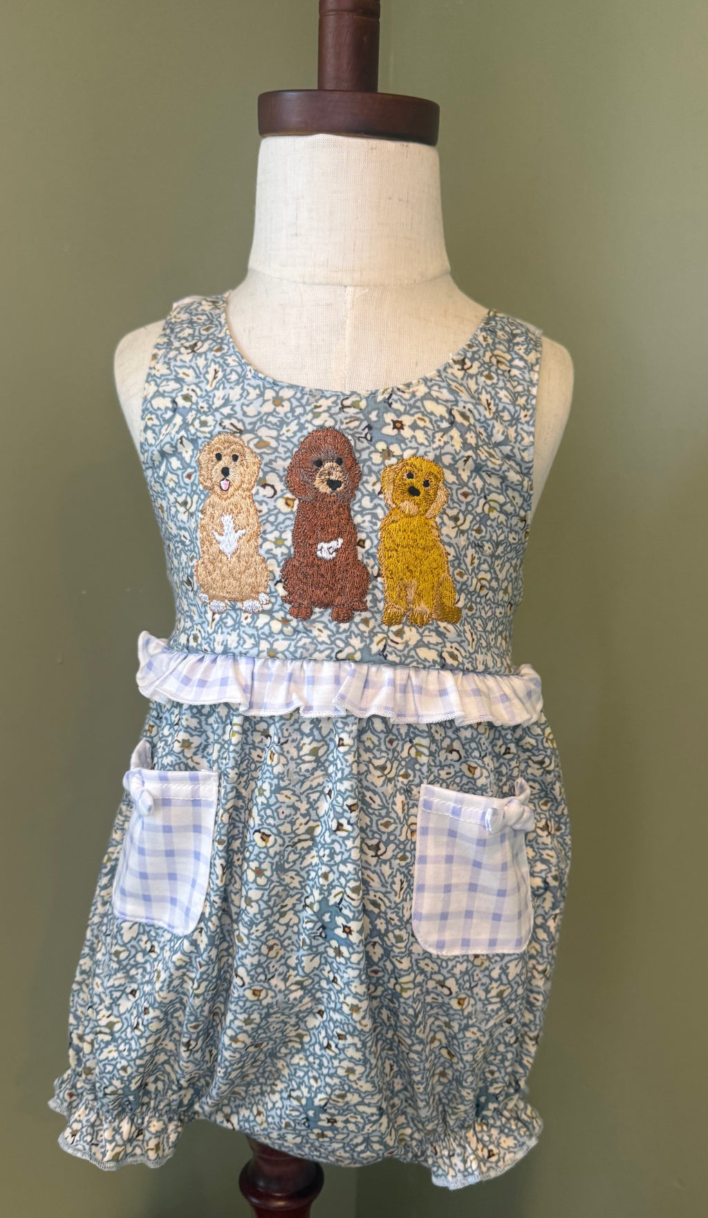 Floral Puppy Embroidery Ruffle Bubble