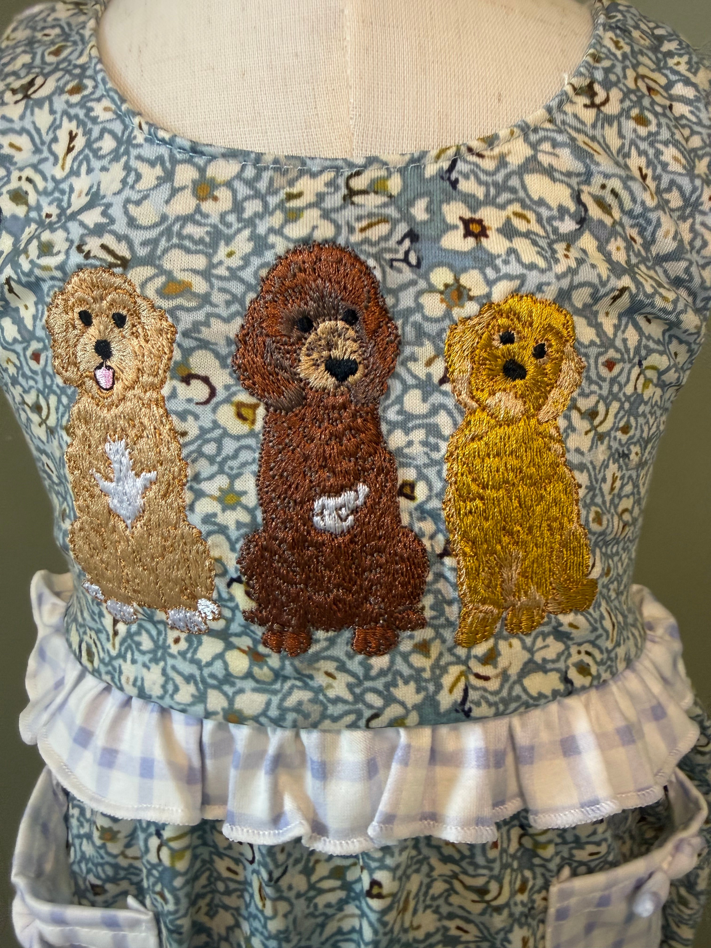Floral Puppy Embroidery Ruffle Bubble