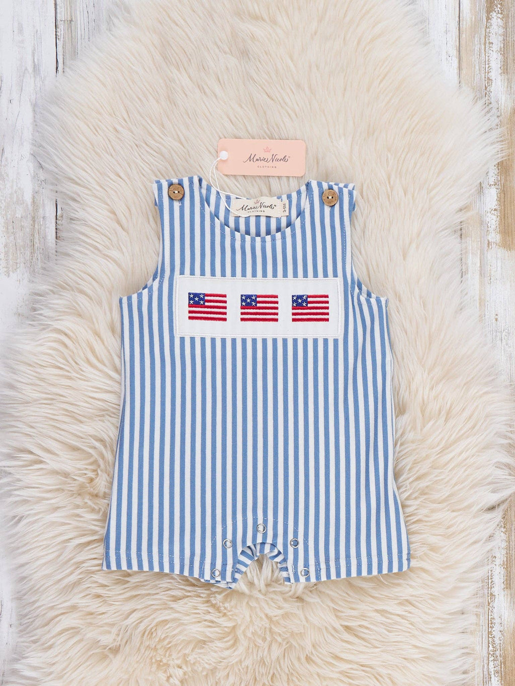 Stripes of Freedom Embroidered Cotton Romper