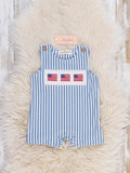 Stripes of Freedom Embroidered Cotton Romper