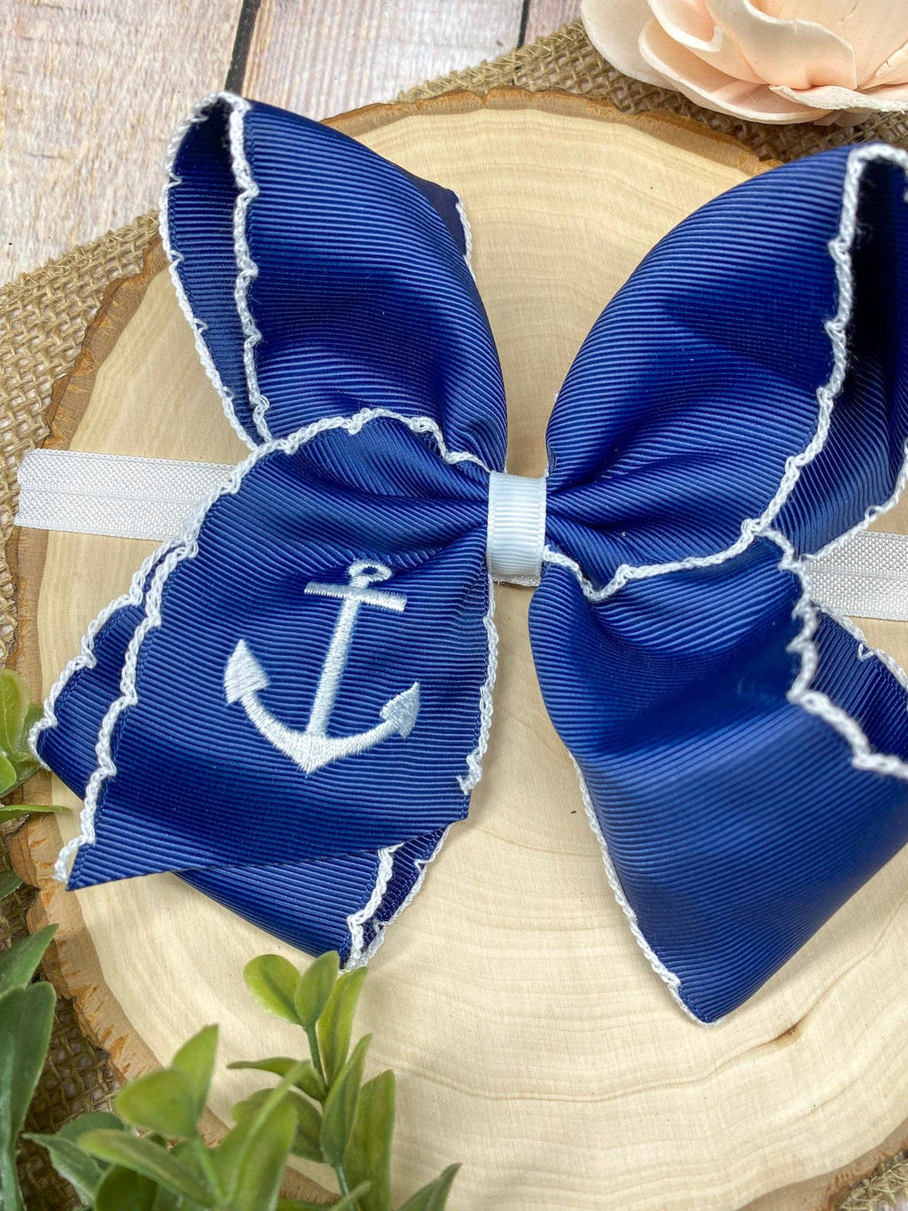 Anchors Away Embroidered Moonstitch Hair Bow | Clip or Headband